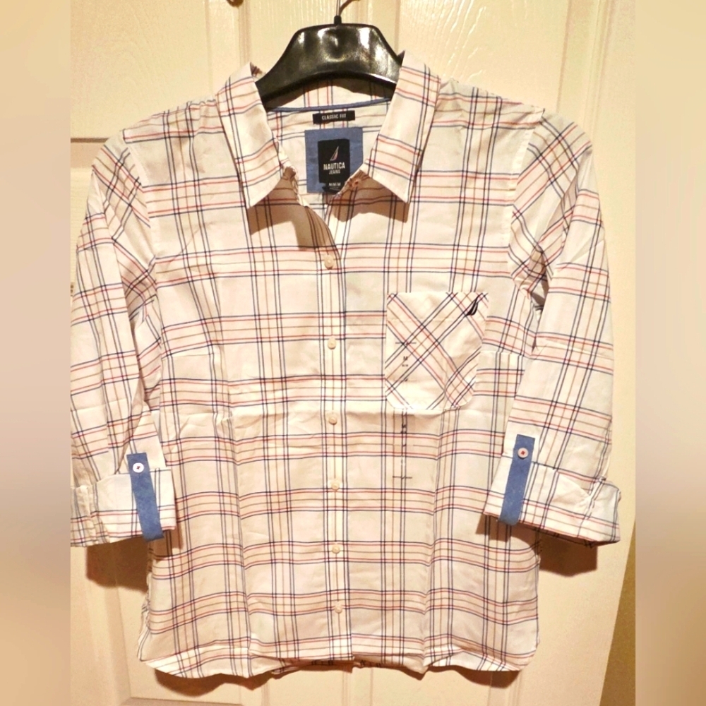 New Nautica Jeans providence plaid cotton roll-tab Shirt - Picture 5 of 9